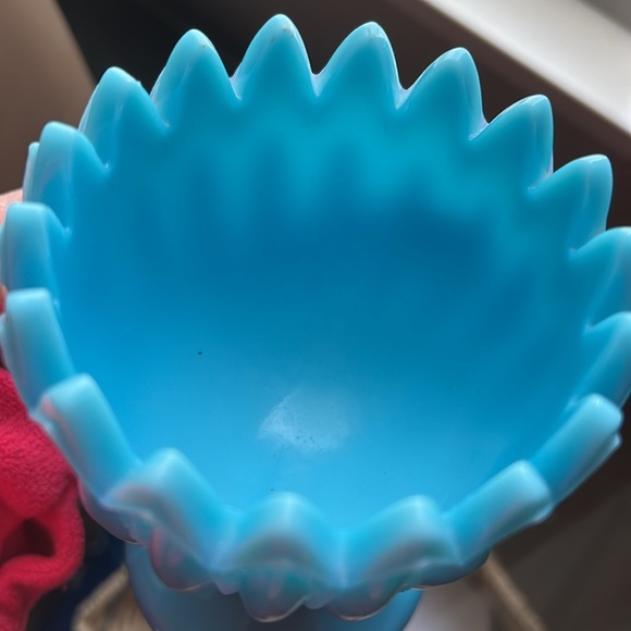 Portieux Vallerysthal Blue Opaline Beaded Pedestal Compote or Small Goblet - Picture 4 of 10